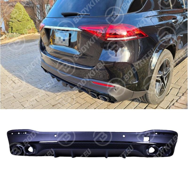 diffuser-compatible-with-mercedes-gle-w167-2019-with-double-black-round-exhaust-tips MERCEDES GLE V167 GLE53 DIFFUSER BLACK 2019-2025 - Image 1