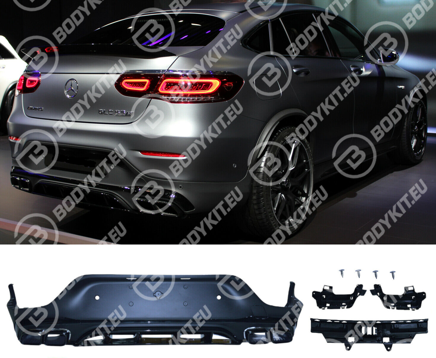 MERCEDES GLC COUPE C253 GLC 63, диффузор чёрного цвета, 2020–2023 гг. MERCEDES GLC COUPE C253 GLC 63, диффузор чёрного цвета, 2020–2023 гг.