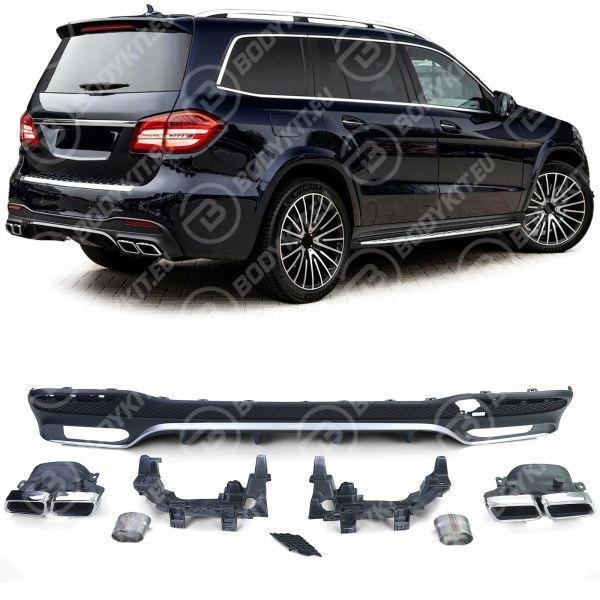 sport-rear-diffuser-set-with-tailpipes-chrome-for-mercedes-gls-x166-15-19 MERCEDES GLS X166 CHROME GLS63 DIFFUSER 2015-2019 - Image 1
